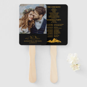 Mystical Black Gold Celestial Stars Wedding  Hand Fan