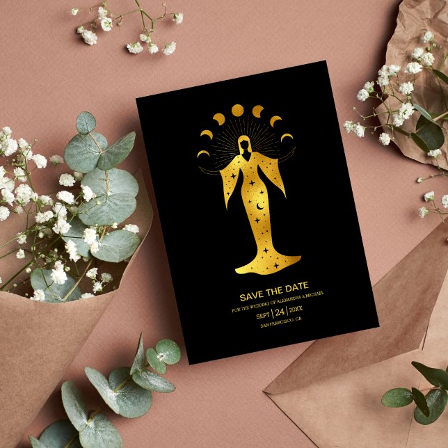 Mystical Black Gold Celestial Stars Wedding   Save The Date (Creator Uploaded)