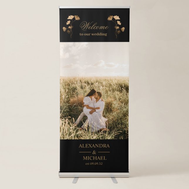 Mystical Black Gold Celestial Wedding  Retractable Banner (Front)