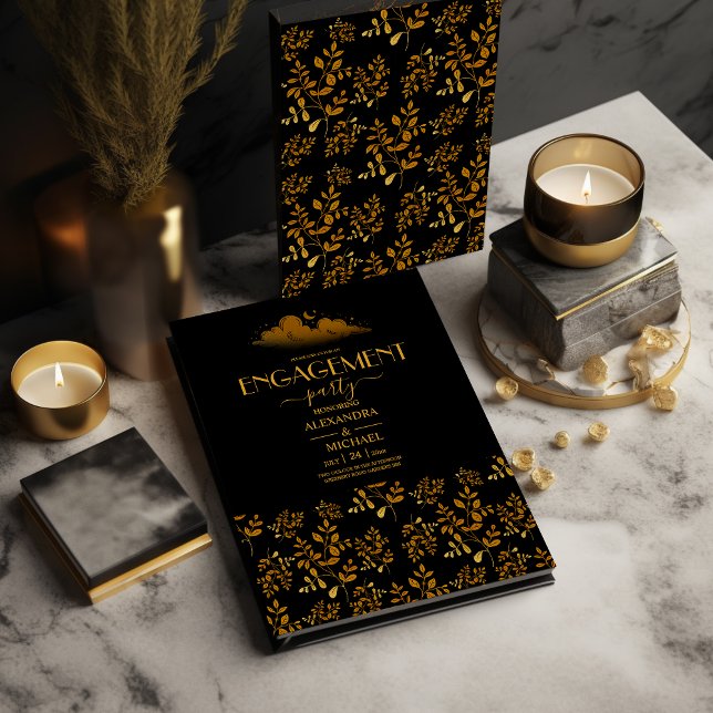 Mystical Black Gold Clouds Moon Engagement Invitation (Creator Uploaded)