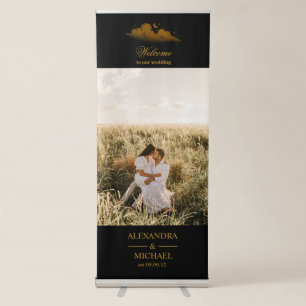 Mystical Black Gold Clouds Moon Wedding Retractable Banner