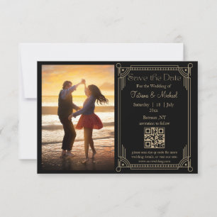 mystical black gold qr code photo save the date  announcement