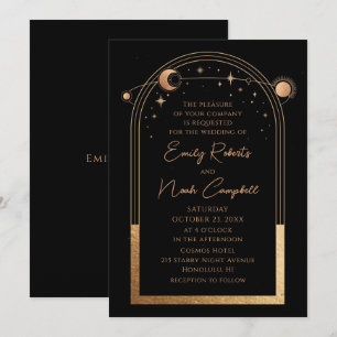 Mystical Black Gold Sun Moon Astronomy Wedding Invitation