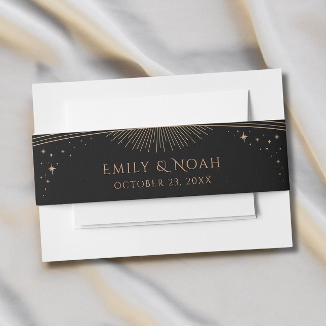 Mystical Black Gold Sun Moon Stars Wedding Invitation Belly Band (Creator Uploaded)