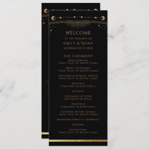 Mystical Black Gold Sun Moon Stars Wedding Programme