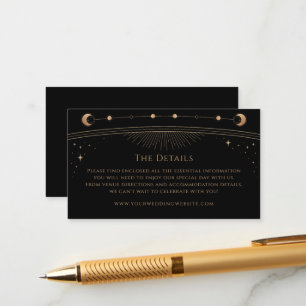 Mystical Black Gold Wedding Details Sun Moon Stars Enclosure Card