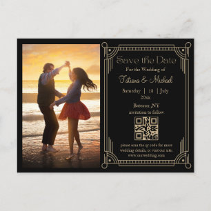 mystical black golden qr code photo save the date  announcement postcard