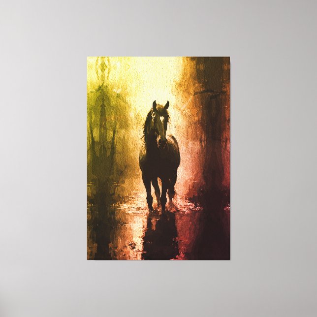 Mystical Black Horse – Dark Fantasy Equestrian Canvas Print (Front)