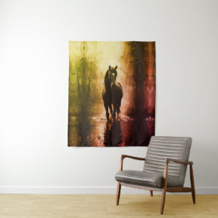 Mystical Black Horse – Dark Fantasy Equestrian Tapestry