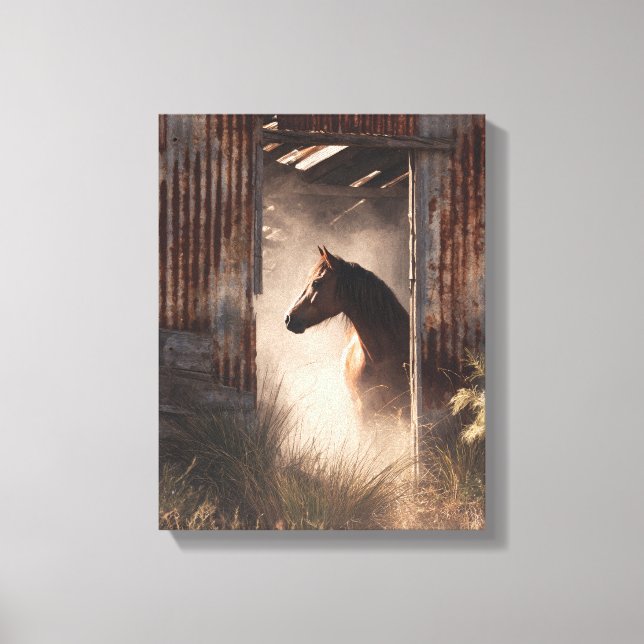 Mystical Black Horse Forest Glow Art Canvas Print (Front)