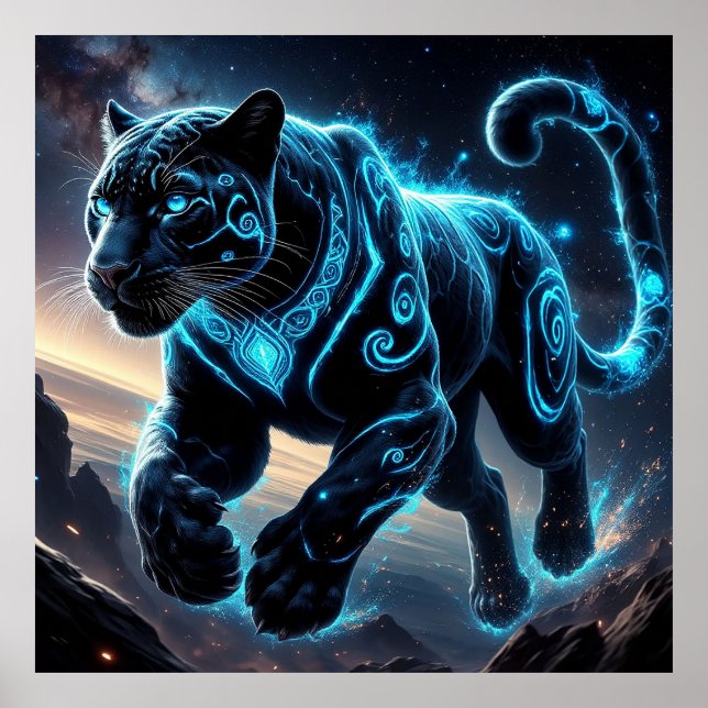 Mystical Black Panther with Glowing Patterns Poster (Front)