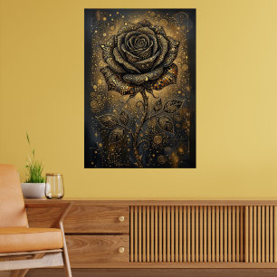 Mystical Black Rose Gold Filigree Sacred Geometry Poster