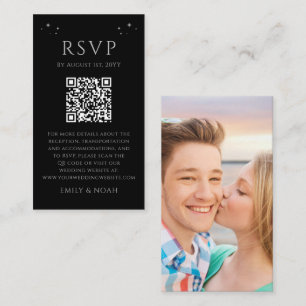 Mystical Black Silver Budget QR Code RSVP Photo Enclosure Card