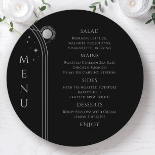 Mystical Black Silver Sun Moon Space Wedding Menu
