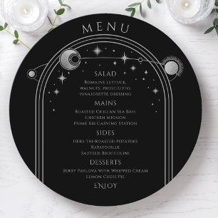 Mystical Black Silver Sun Moon Space Wedding Menu