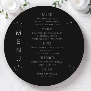Mystical Black Silver Sun Moon Space Wedding Menu