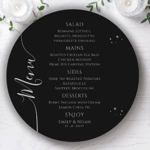 Mystical Black Silver Sun Moon Space Wedding Menu