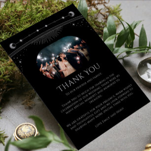 Mystical Black Silver Sun Moon Star Photo Wedding Thank You Card