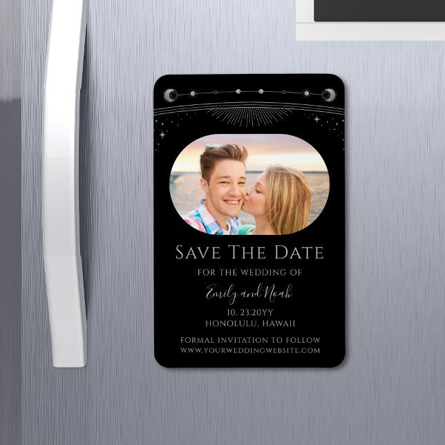 Mystical Black Silver Sun Moon Star Save The Date Magnet (Creator Uploaded)