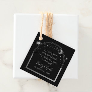 Mystical Black Silver Sun Moon Stars Wedding Favour Tags