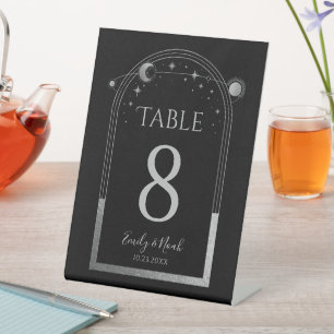 Mystical Black Silver Sun Moon Stars Wedding Pedestal Sign