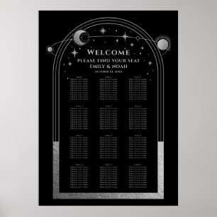 Mystical Black Silver Sun Moon Stars Wedding Poster