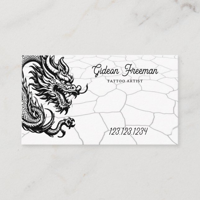 Mystical Black & White Dragon Tattoo Artist Business Card (Front)