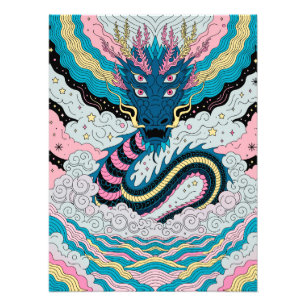 Mystical Blue Dragon in Clouds Photo Print
