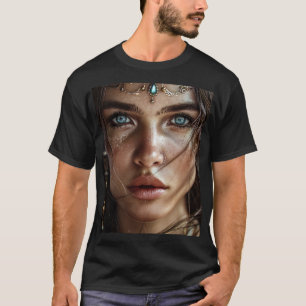 Mystical Blue-Eyed Woman Portrait T-Shirt