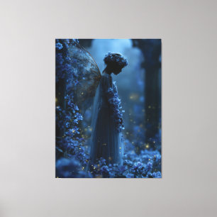 Mystical Blue Fairy in a Moonlit Enchanted Garden Canvas Print