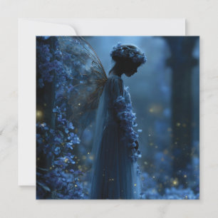 Mystical Blue Fairy in a Moonlit Enchanted Garden Holiday Card