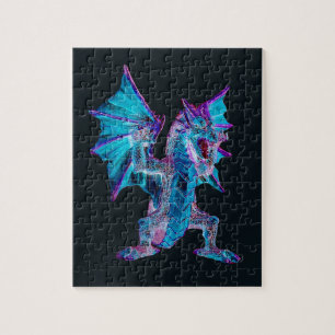 Mystical Blue Fire Dragon Fantasy Realm Epic Art Jigsaw Puzzle