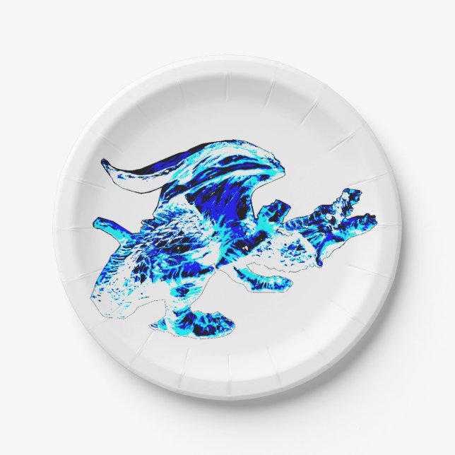 Mystical Blue Frost Dragon Party Paper Plate (Front)