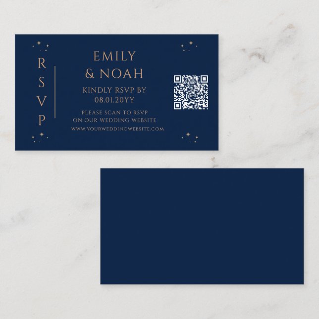 Mystical Blue Gold Budget QR Code RSVP Enclosure Card (Front/Back)