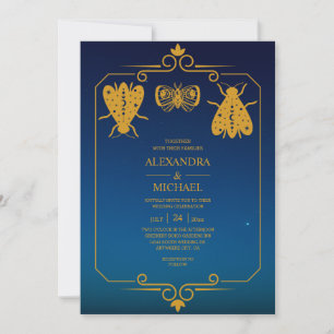 Mystical Blue Gold Celestial Stars Wedding   Invitation