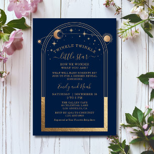 Mystical Blue Gold Sun Moon Stars Baby Shower Invitation