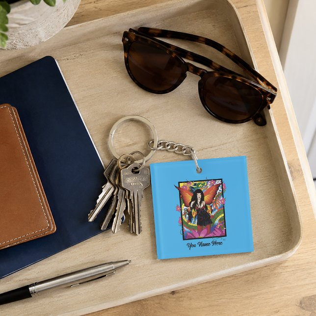 Mystical Blue Gothic Fantasy Fairy Dragon Key Ring (Creator Uploaded)