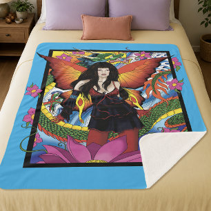 Mystical Blue Gothic Fantasy Fairy Dragon Sherpa Blanket