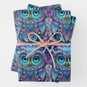 Mystical Blue Owl of Light Wrapping Paper Sheet