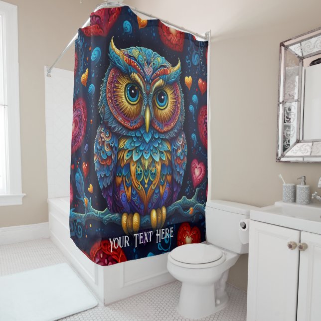 Mystical Blue Owl Shower Curtain (In Situ)