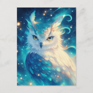 Mystical Blue Owl Starry Portrait Postcard