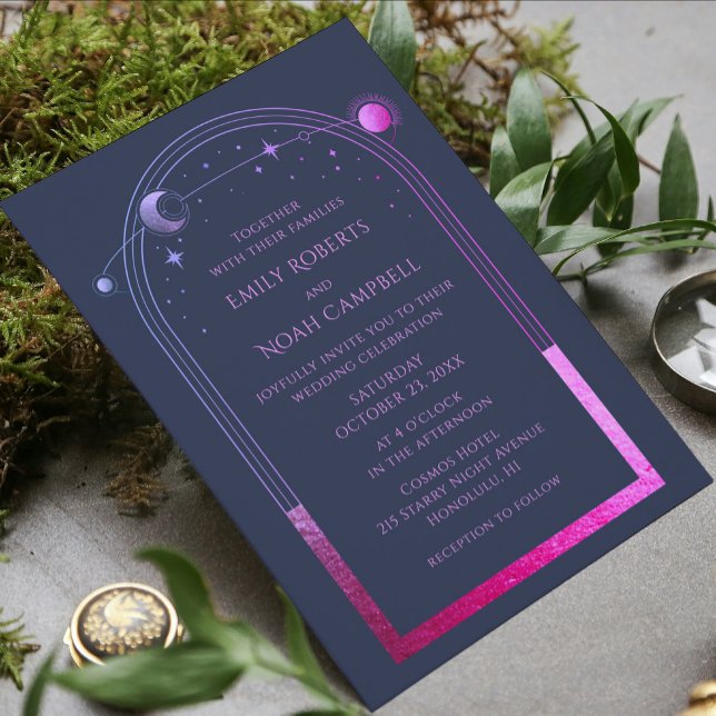 Mystical Blue Purple Sun Moon Astronomy Space Invitation (Creator Uploaded)