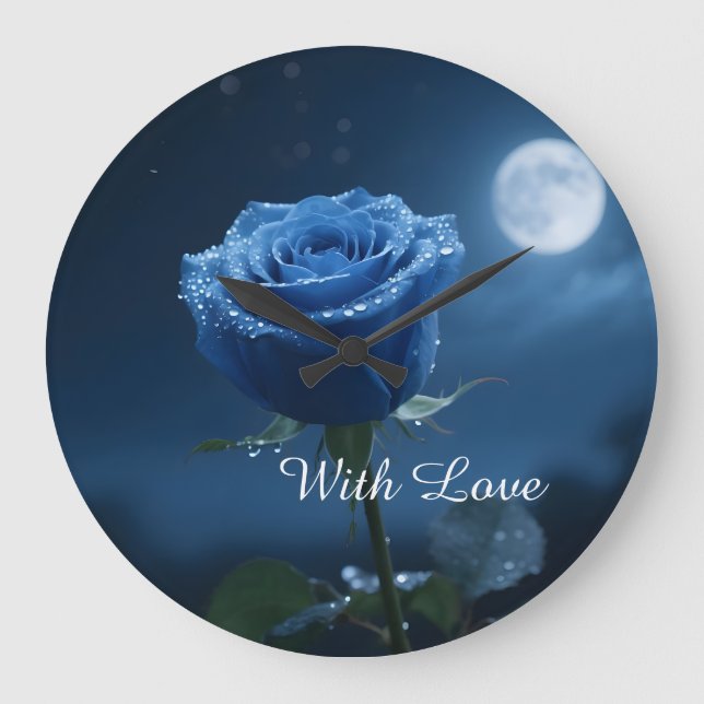 Mystical Blue Rose  Timeless Heirloom Gift Floral Large Clock (Front)