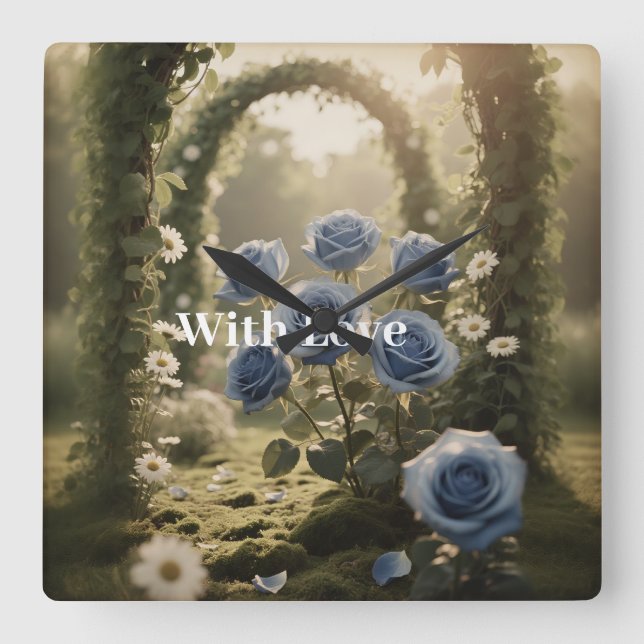 Mystical Blue Rose  Timeless Heirloom Gift Floral Square Wall Clock (Front)