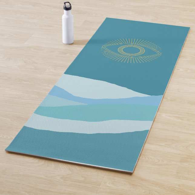 Mystical Blue Shades Mountain Gold Greek Eye Yoga Mat (In Situ)