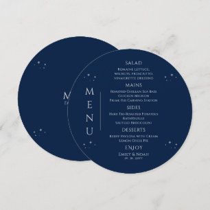 Mystical Blue Silver Sun Moon Stars Space Wedding Menu