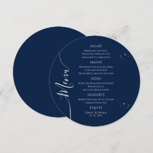 Mystical Blue Silver Sun Moon Stars Space Wedding Menu