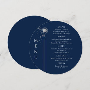 Mystical Blue Silver Sun Moon Stars Space Wedding Menu