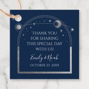 Mystical Blue Silver Sun Moon Stars Wedding Favour Tags