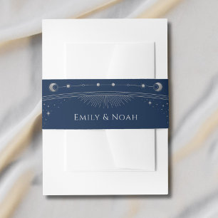 Mystical Blue Silver Sun Moon Stars Wedding Invitation Belly Band